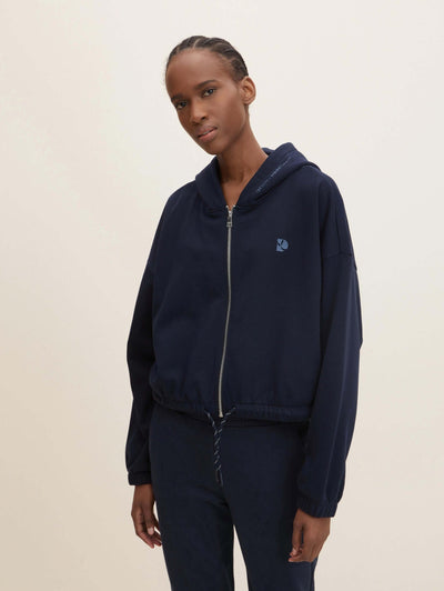 MBRC@TOMTAILOR SHORT BLUE SWEAT JACKET - WOMEN - FRONTAL VIEW