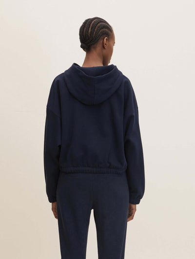 MBRC@TOMTAILOR SHORT BLUE SWEAT JACKET - WOMEN - BACK VIEW