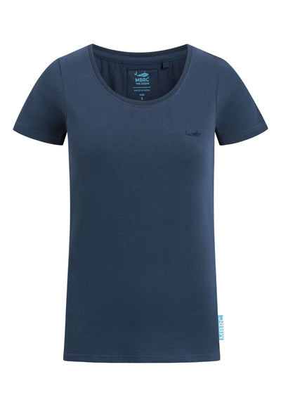 MBRC WOMEN SUSTAINABLE BLUE ROUND NECK T-SHIRT "DARK BLUE LOGO" - FRONT