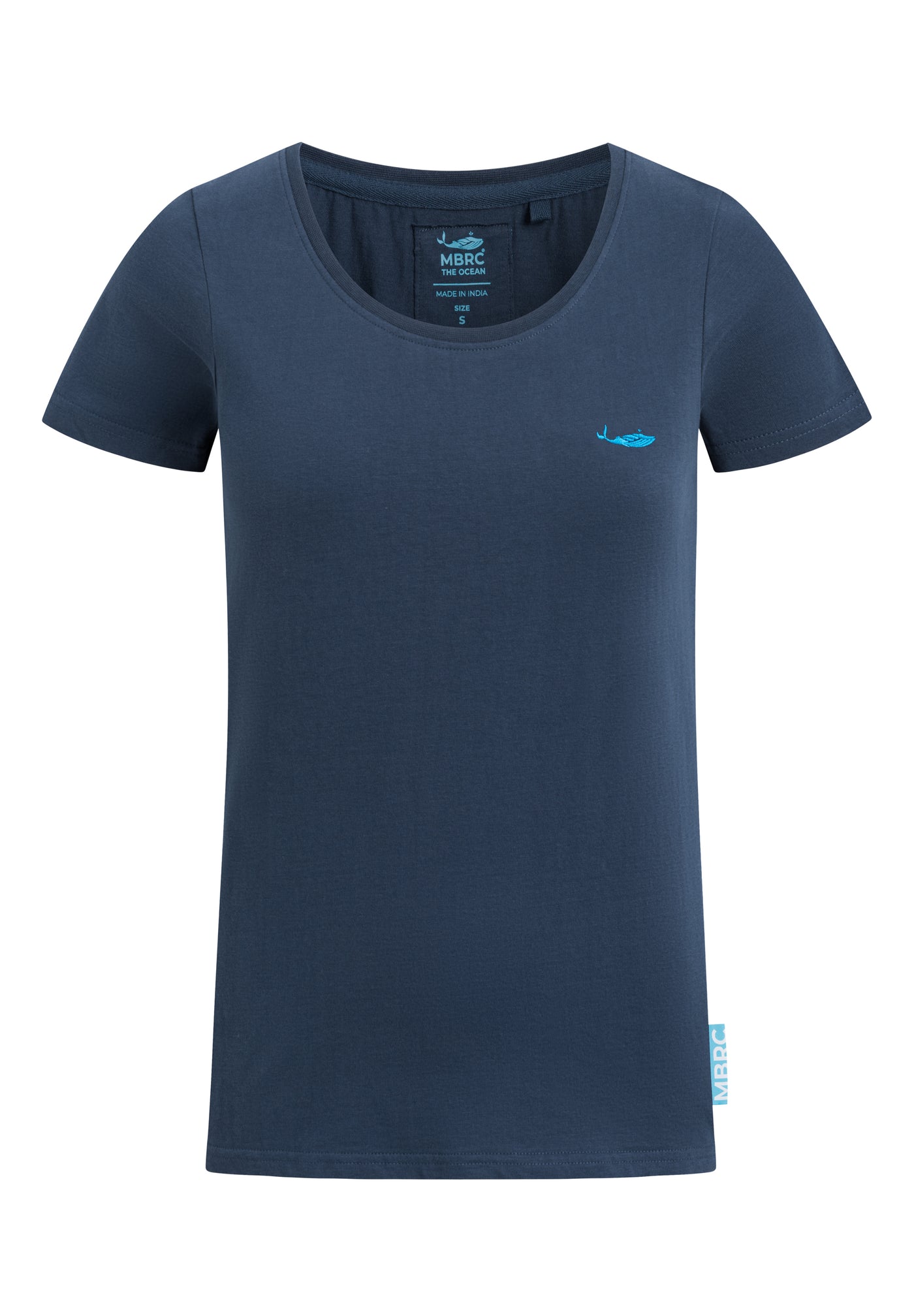 MBRC WOMEN SUSTAINABLE BLUE ROUND NECK T-SHIRT "LIGHT BLUE LOGO" - FRONT