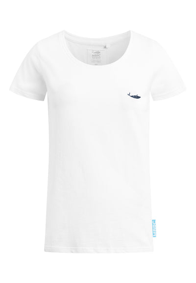 MBRC WOMEN SUSTAINABLE WHITE T-SHIRT "DARK BLUE LOGO" - FRONT