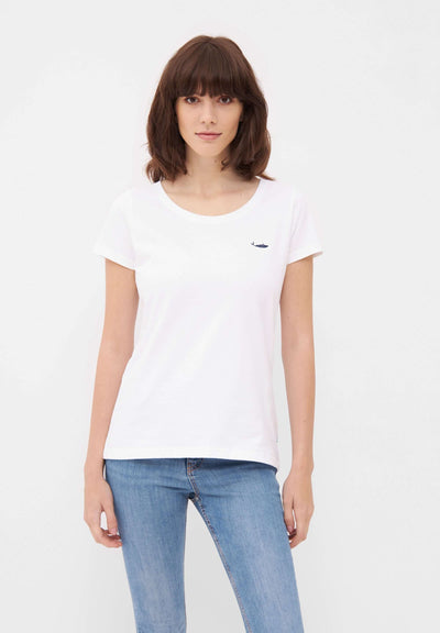 MBRC WOMEN SUSTAINABLE WHITE T-SHIRT "DARK BLUE LOGO" - FRONTAL VIEW