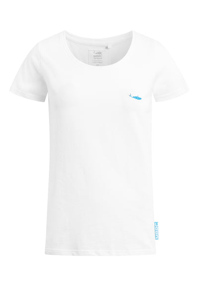 MBRC WOMEN SUSTAINABLE WHITE T-SHIRT "LIGHT BLUE LOGO" - FRONT