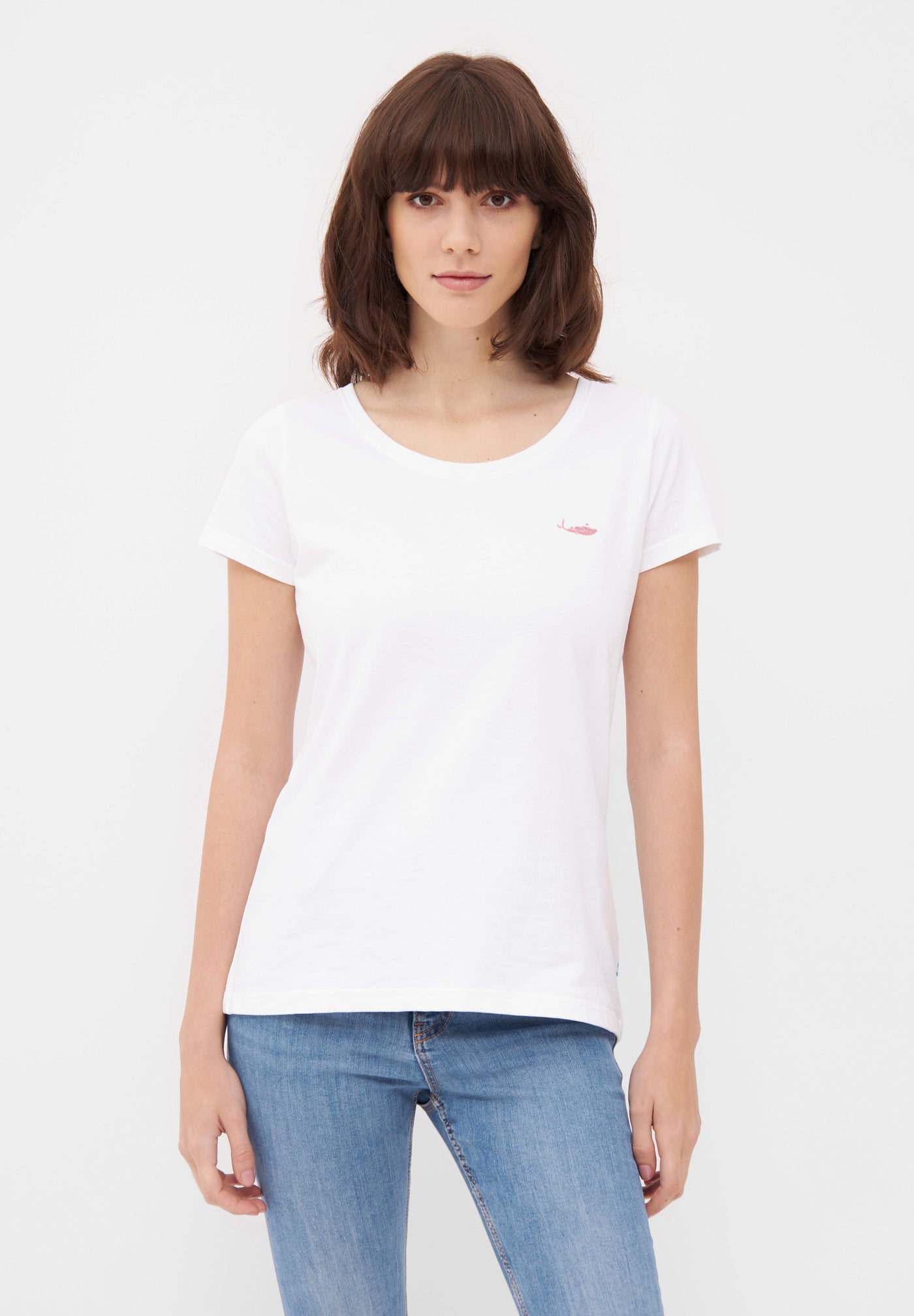 MBRC WOMEN SUSTAINABLE WHITE T-SHIRT "ORANGE LOGO" - FRONTAL VIEW