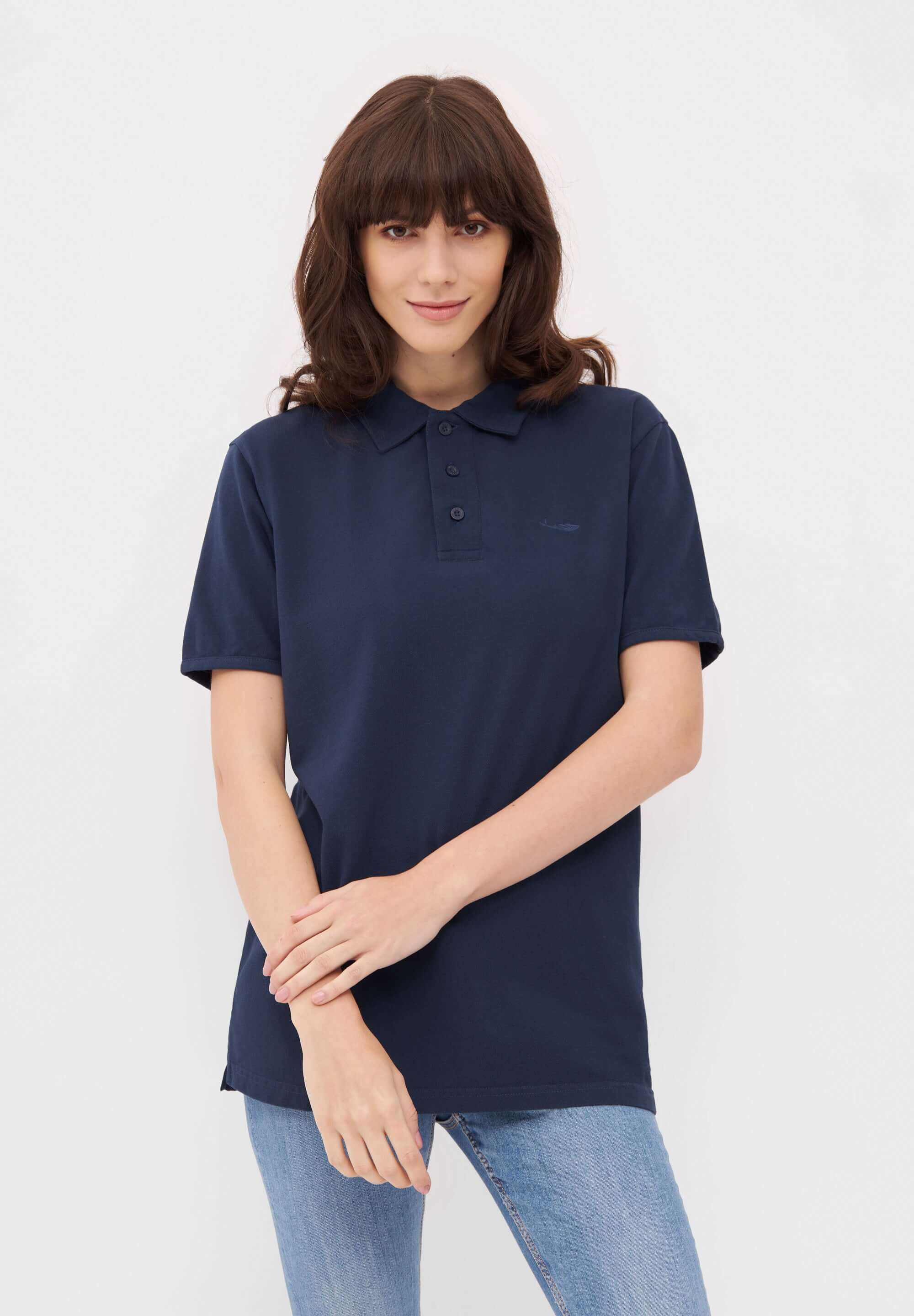 MBRC UNISEX BLUE OCEAN POLO "DARK BLUE LOGO" - FRONTAL VIEW WOMAN
