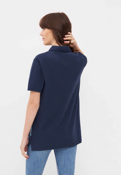 MBRC UNISEX SUSTAINABLE BLUE OCEAN POLO "WHITE LOGO" - BACK VIEW WOMAN