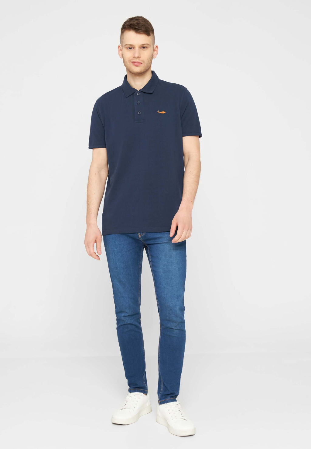 MBRC UNISEX BLUE OCEAN POLO "ORANGE LOGO" - FULL-BODY VIEW MEN